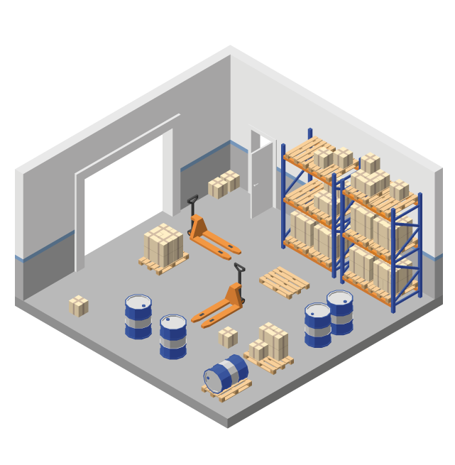 modelo isométrico hipotético del uso de las bodegas